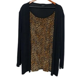 Vintage JKLA Leopard Print Faux Two Piece Top Open Front Cardigan Women's 1X